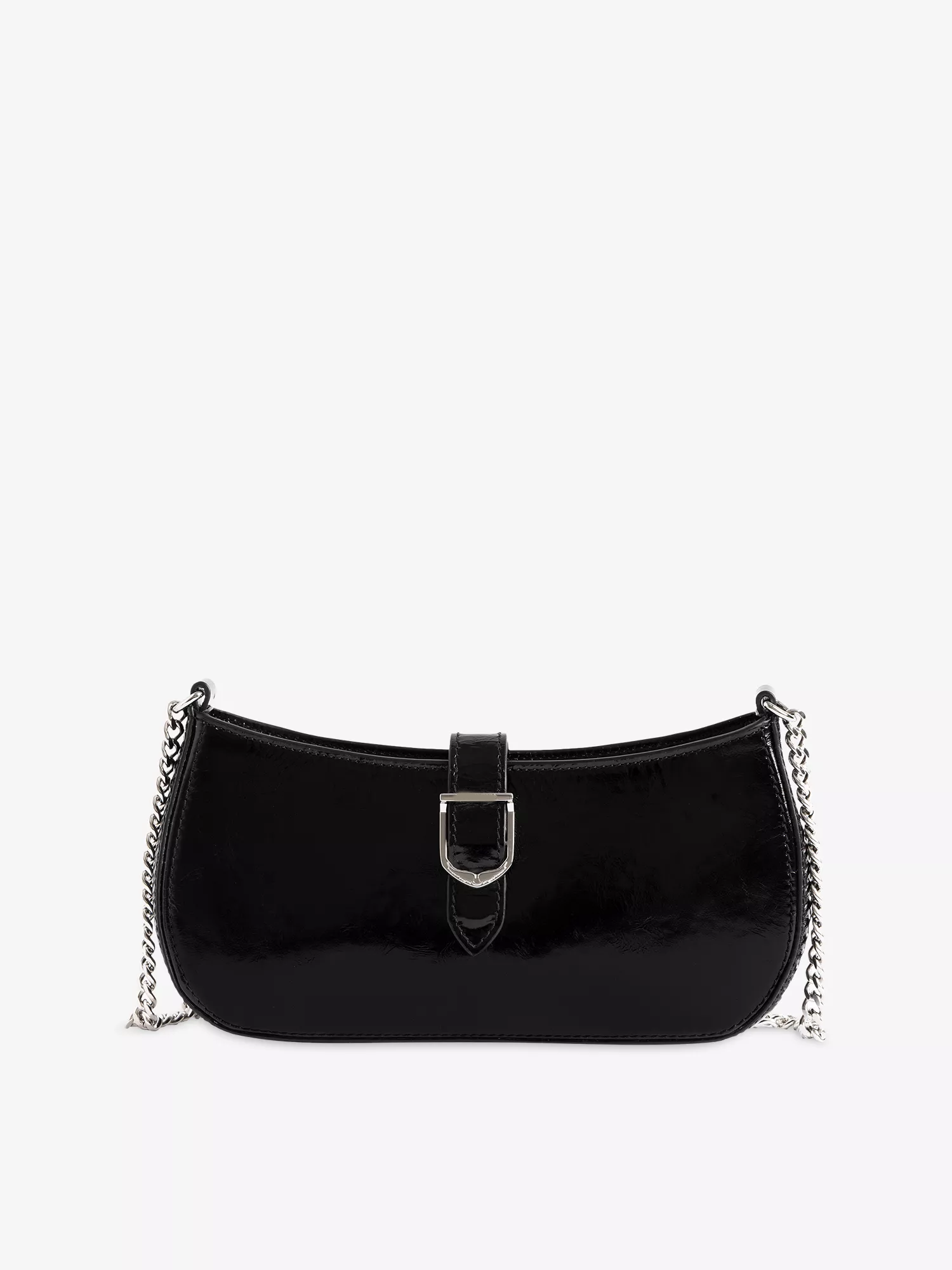 Black Patent Buckle Zip Chain Mini Shoulder Bag