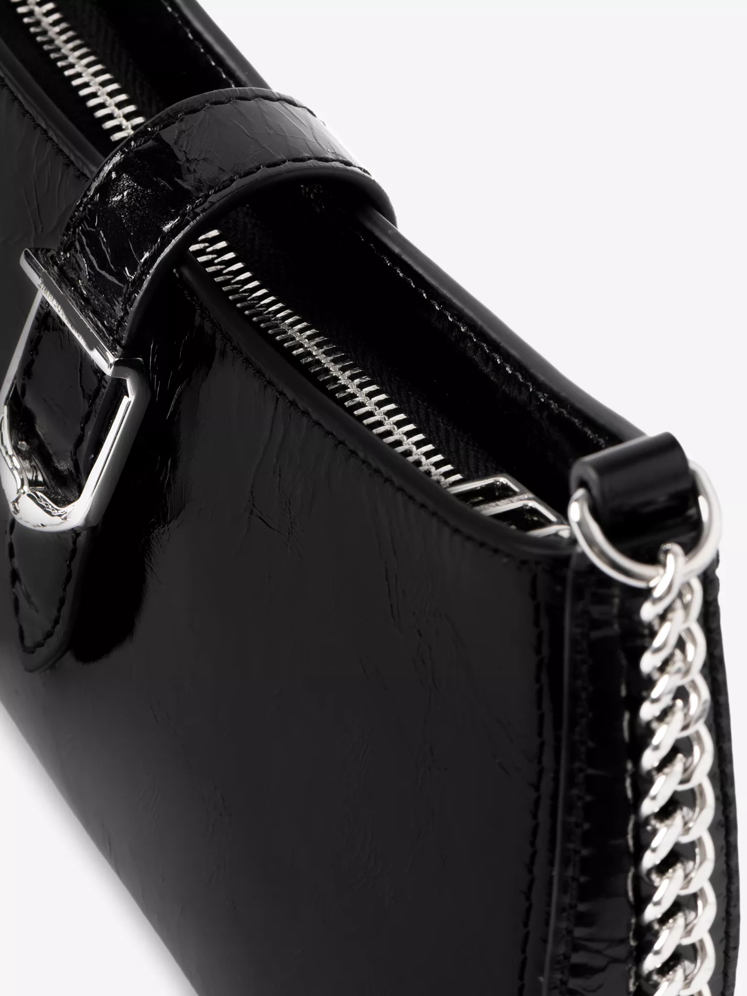 Black Patent Buckle Zip Chain Mini Shoulder Bag
