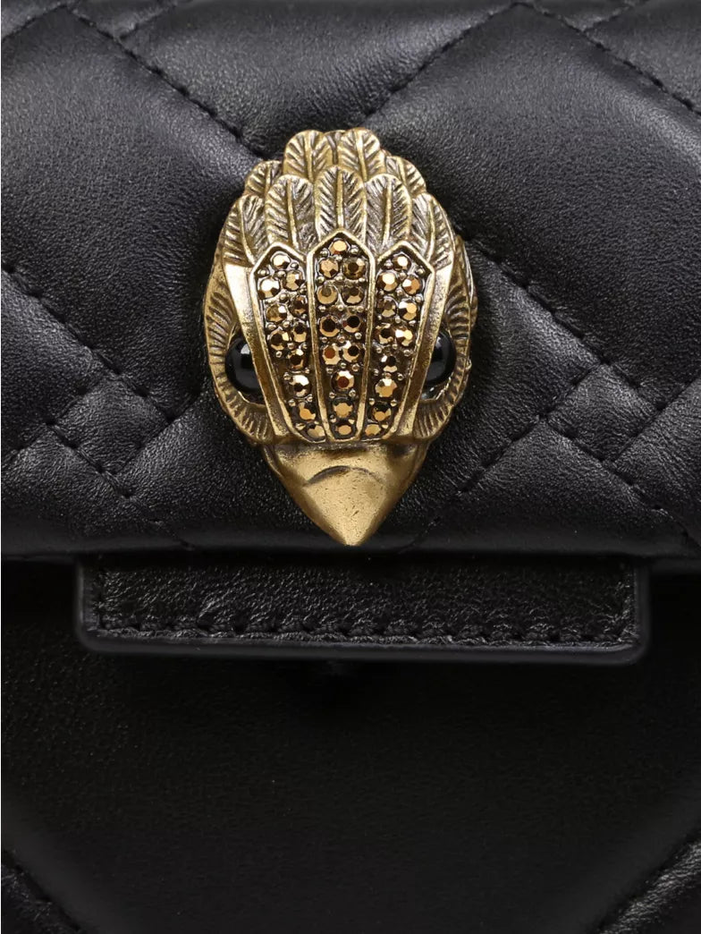 Black Quilted Eagle Head Gold Chain Mini Crossbody Bag