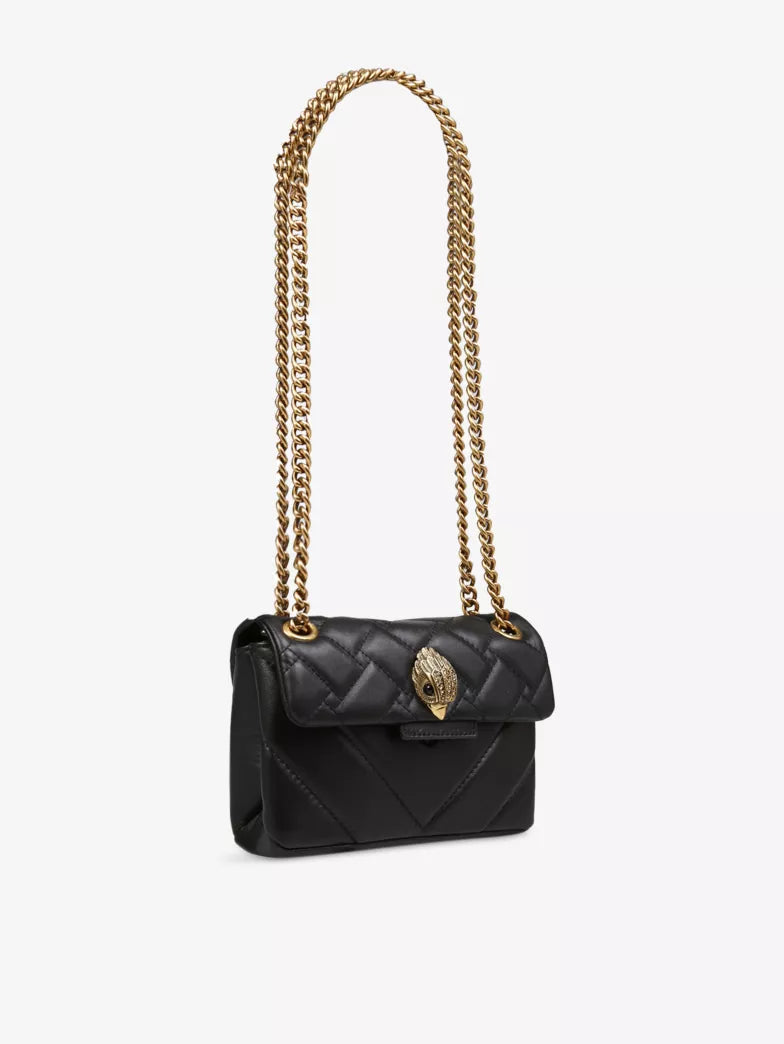 Black Quilted Eagle Head Gold Chain Mini Crossbody Bag