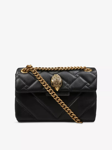 Black Quilted Eagle Head Gold Chain Mini Crossbody Bag
