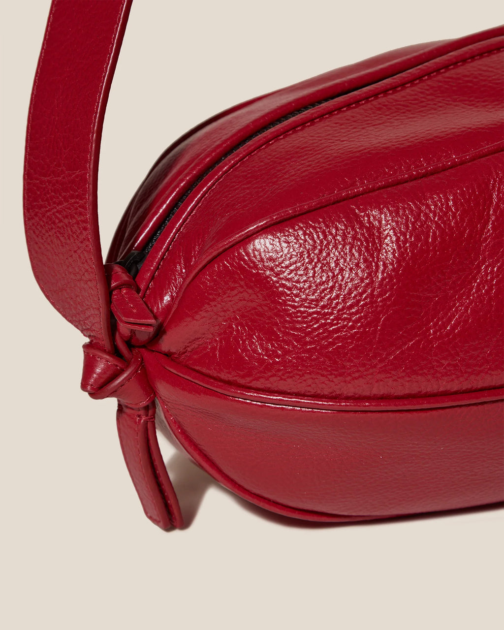 Knotted Ruched Red Leather Crossbody Shoulder Bag