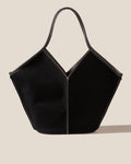 V-Cut Black Fabric Large Shoulder Tote Bag