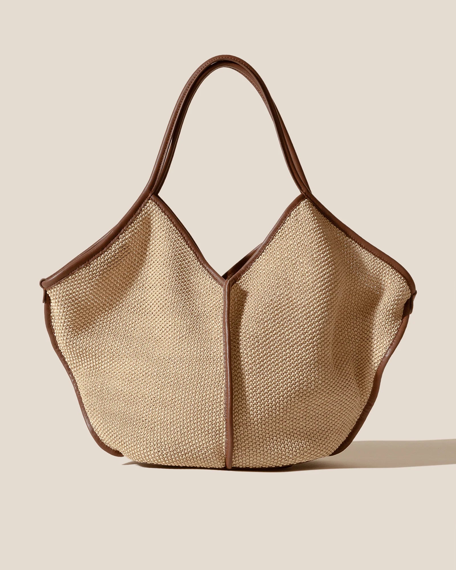 V-Cut Natural Straw Large Shoulder Tote Bag
