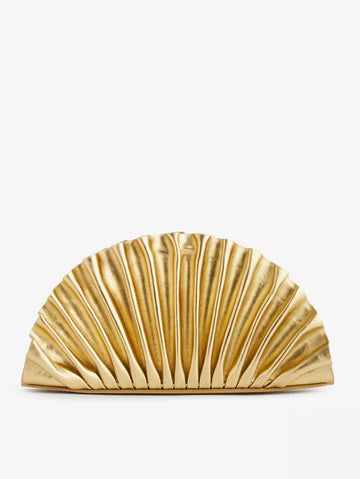 Metallic Gold Pleated Shell Clutch Bag