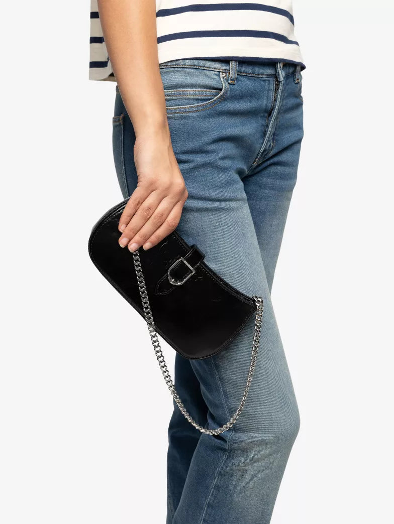 Black Patent Leather Buckle Chain Mini Shoulder Bag
