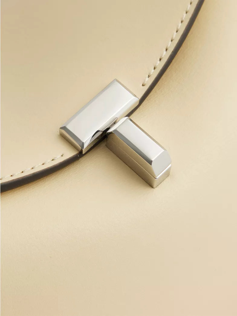 Cream T-Lock Structured Leather Crossbody Clutch Bag